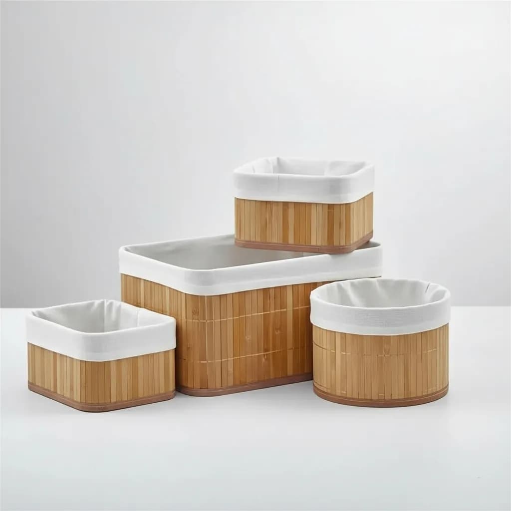 Conjunto 4 Cestos Bambu Natural Organizadores Armazenamento Cozinha Banheiro Resistentes