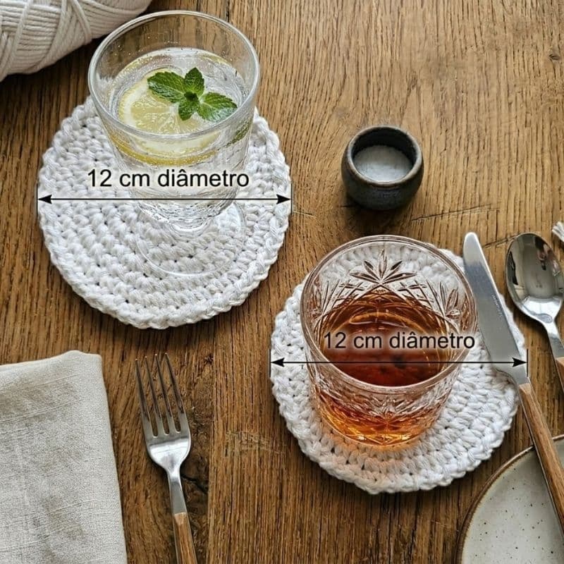 Artesanato CROCHÊ Descanso/suporte para Copos Crochê Luxo 12cm Kit Porta Copos Artesanal Barbante 8 Mesa posta Decoração