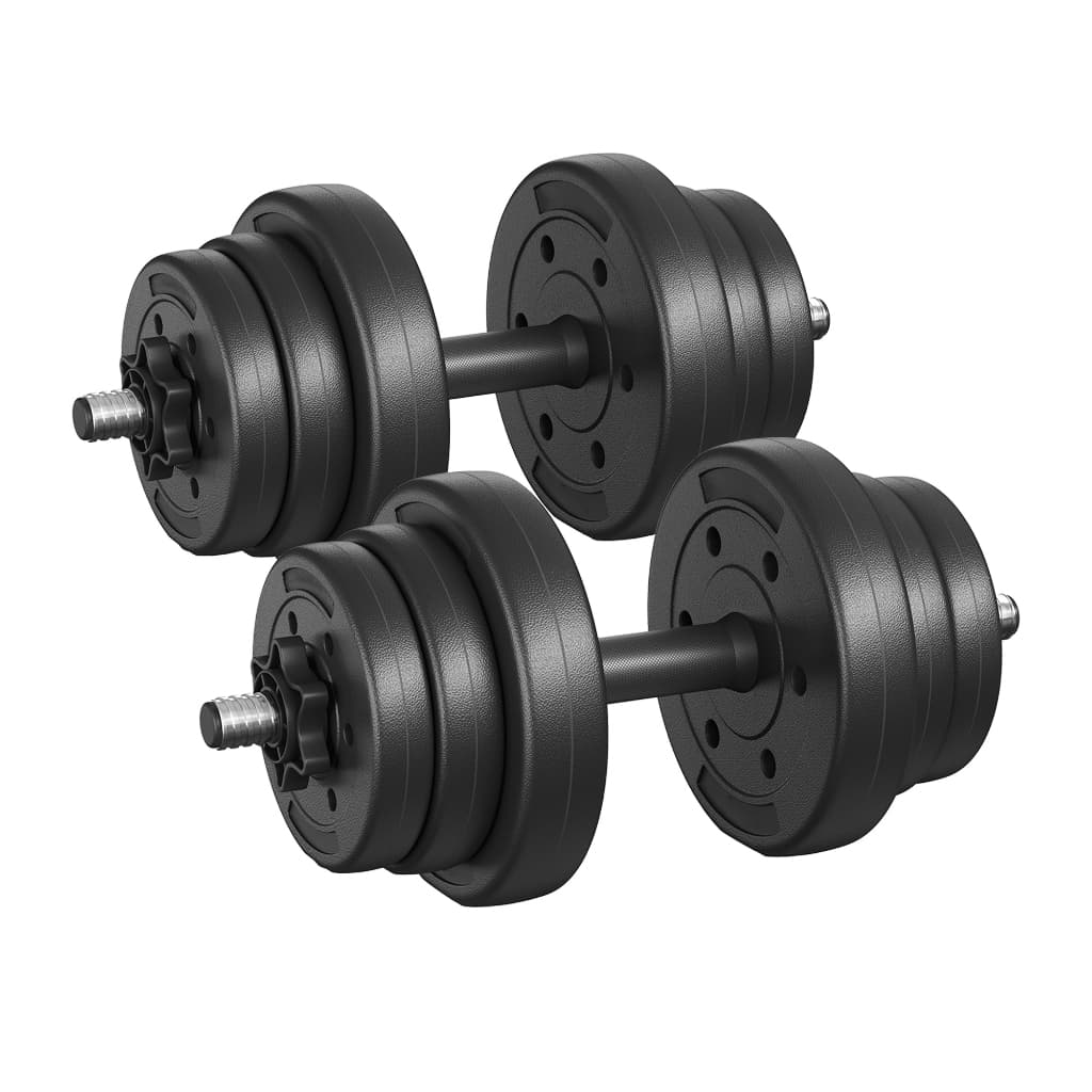 SONGMICS Conjunto de Halteres Ajustáveis 2 em 1, 2 x 10 kg, Barra Adicional, Placas Revestidas, Academia em Casa, Preto