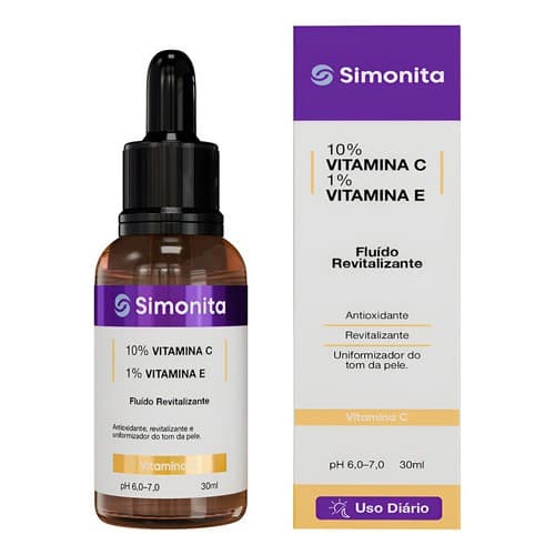 Sérum de Vitamina Simonita C 10% + E 1% Facial 30ml Oil Free Antioxidante Hidrata Uso Diário