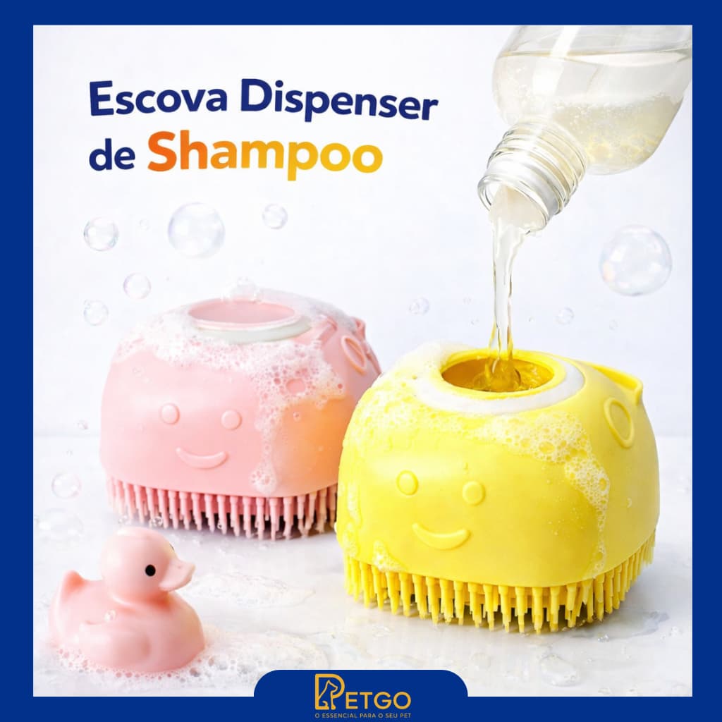Escova Pet Dispenser de Shampoo para Cachorro e Gato Massageadora Limpeza Prática Banho Fácil