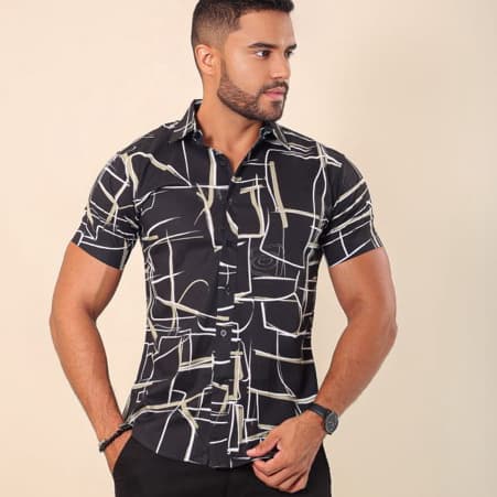Camisa Floral Masculina Manga Curta Barata Praia Social Slim Botão Passa Rapido