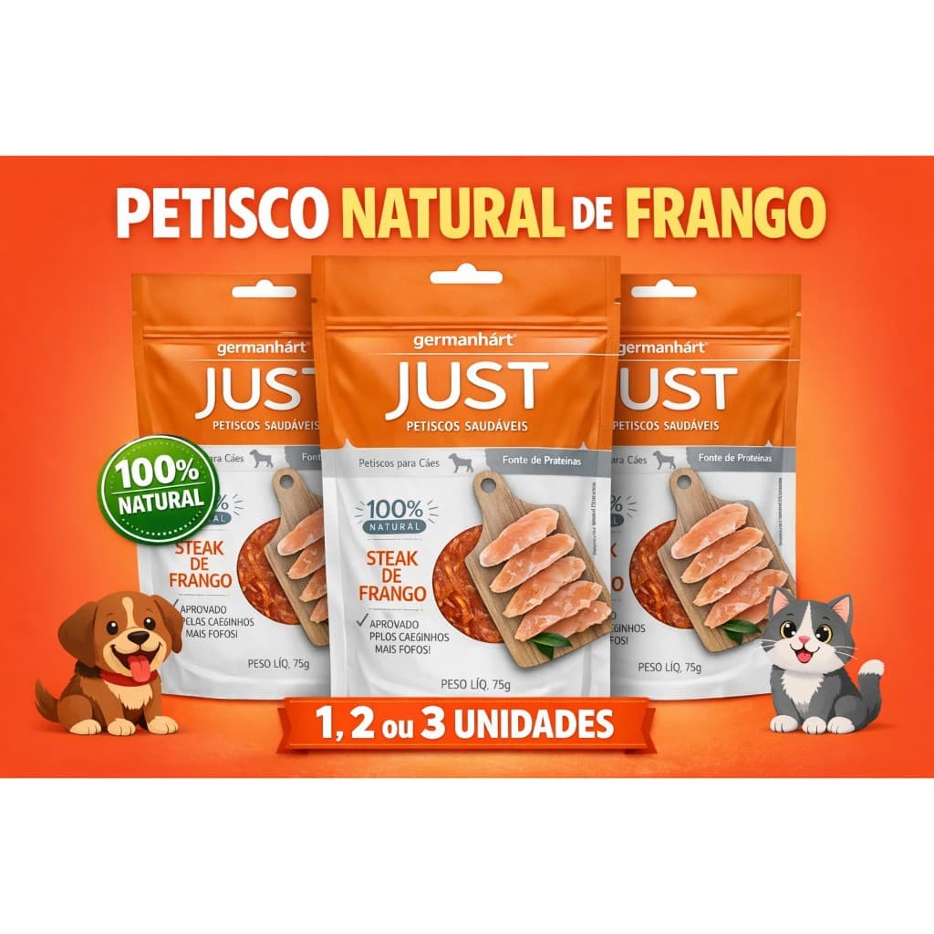 Petisco Natural Steak de Frango 75g Just Pet – Snack Saudável e Proteico para Cães | 1, 2 ou 3 Unidades