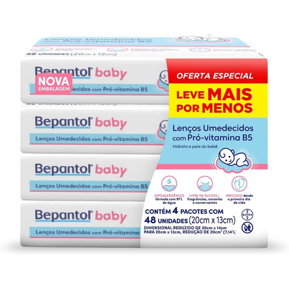 Kit com 4 Lenços Umedecidos Hipoalergênico 48un - Bepantol