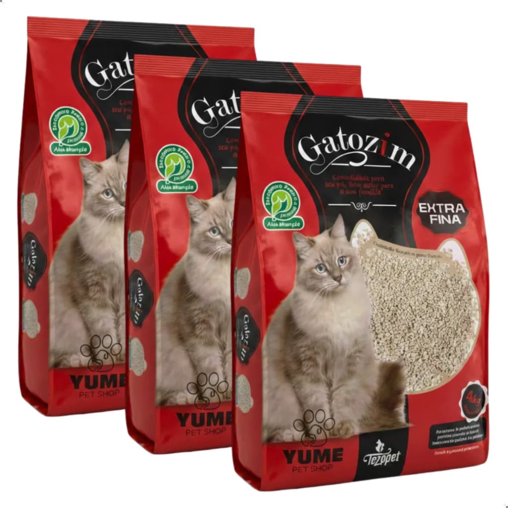 Kit 3 Areias Sanitária  - Gatozim 4kg - Natural. Extra Fina