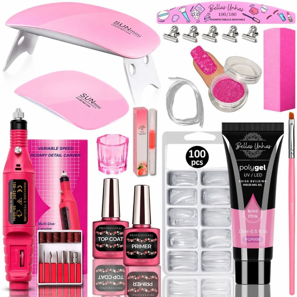 Kit Polygel  Poligel Alongamento Unhas Completo Cabine Molde F1 Lixadeira Elétrica - Envio Imediato