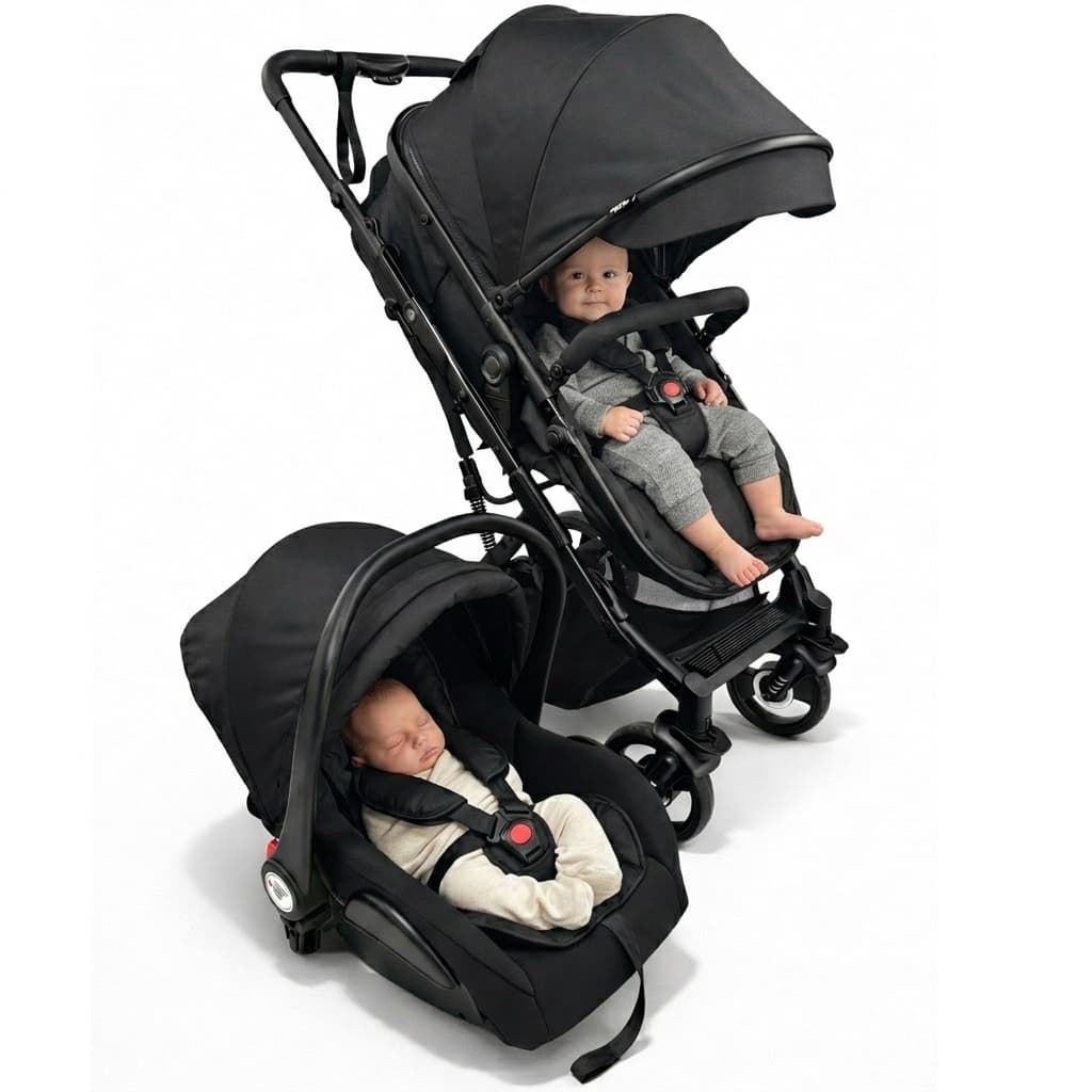 Carrinho de Bebê Travel System Moises com Bebê Conforto Reclinável Reversível Rodas com Suspensão