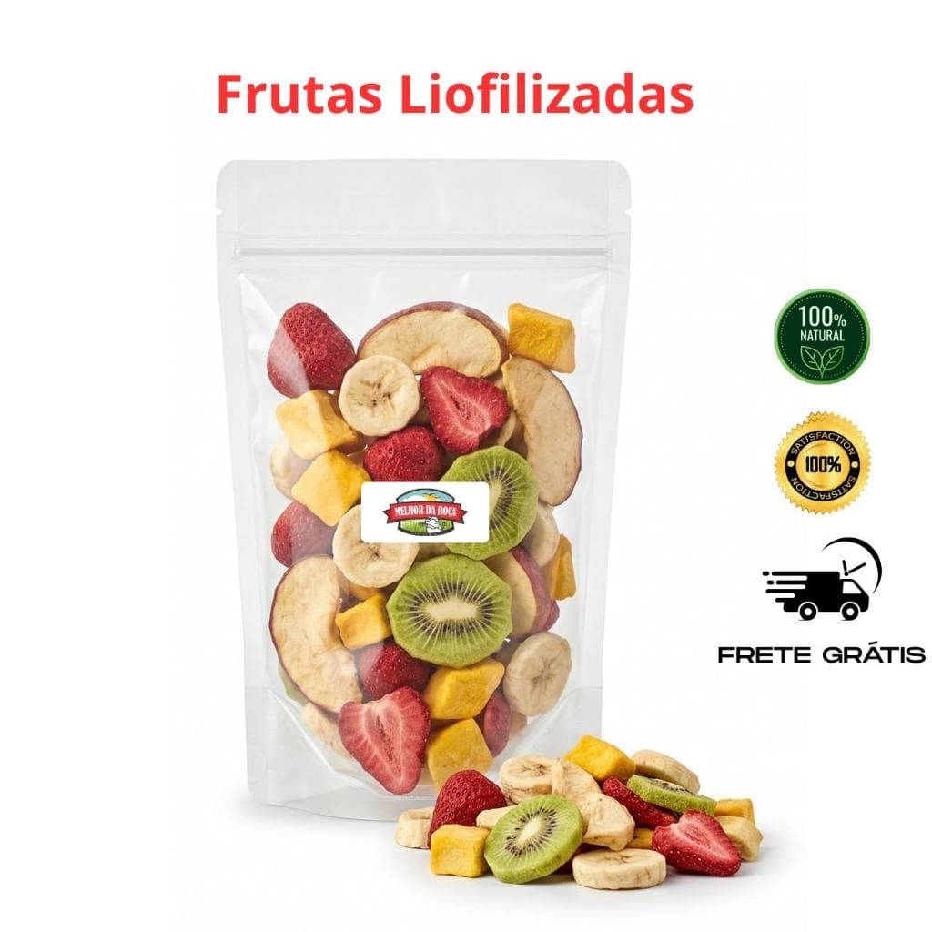 Kit Frutas Liofilizadas desidratadas fit morango banana kiwi maça premium snack saudável