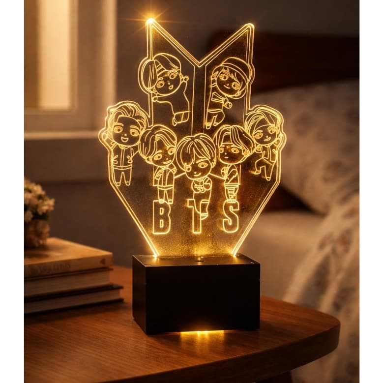 Luminária LED 3D BTS Acrílico K-pop Personalizada Decoração Quarto Menina Abajur Fã Coreano Dynamite