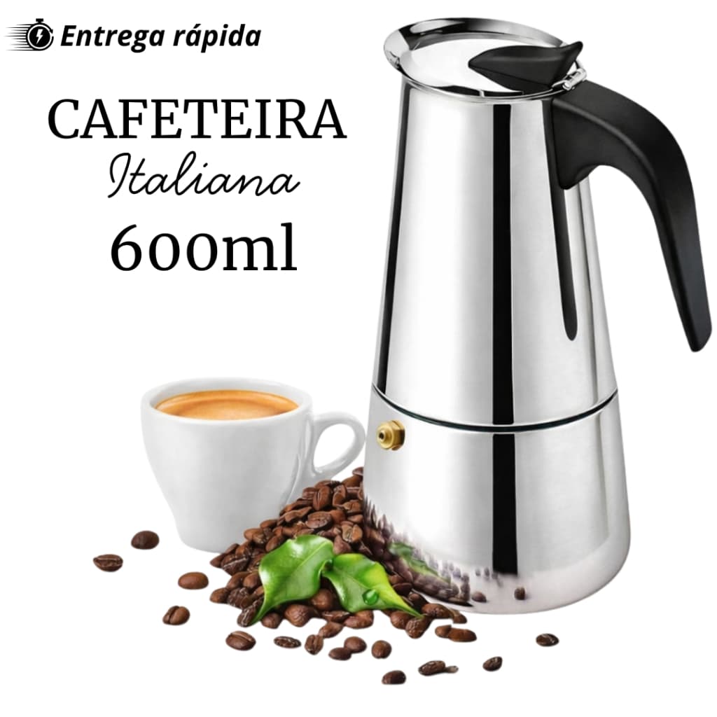 Cafeteira Italiana 600ml 12 Xícaras Aço Inox Café Expresso Moka