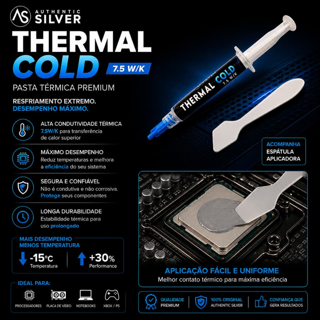 Pasta Termica Seringa 3.0g Thermal Cold 7.5w/k Authentic Silver Cor Prata