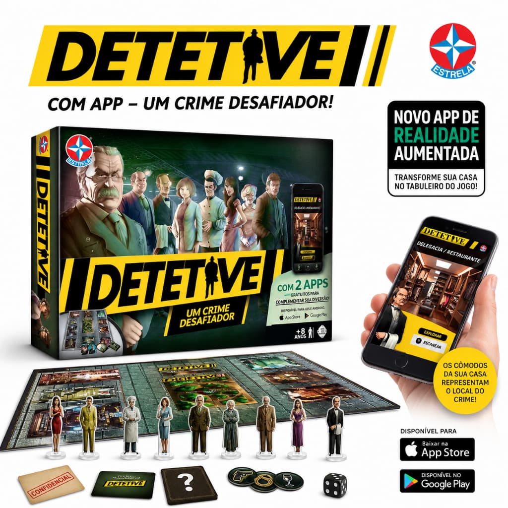JOGO DETETIVE ESTRELA COM APLICATIVO APP BRINQUEDO MESA FAMÍLIA DIVERSÃO TABULEIRO CLÁSSICO 27 CARTA