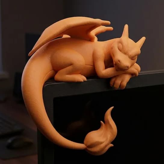 Miniatura Dragão Descansando no Monitor | Impressão 3D Decorativo Fofo Enfeite Setup Gamer Mesa PC Colecionável