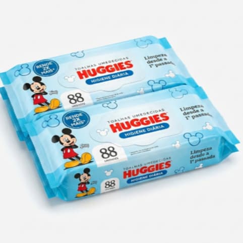 Kit 2 Lenços Umedecidos Huggies 88 Un – Higiene Diária | Original, Sem Álcool, Dermatologicamente Testado
