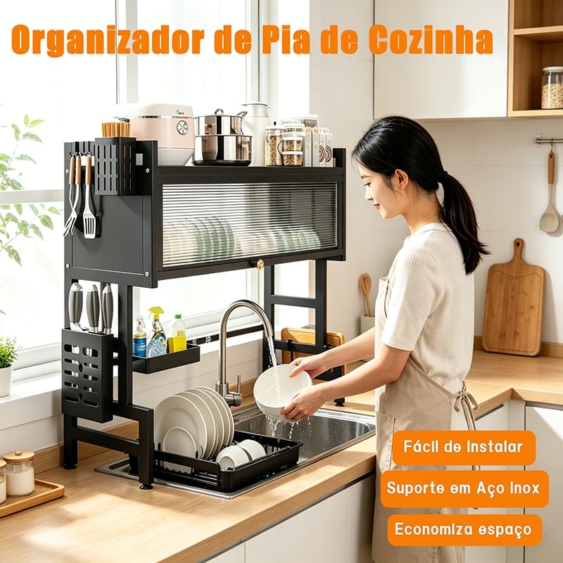 Suporte Organizador De Pia Cozinha Multiuso Escorredor De Louças E Talheres Reforçado