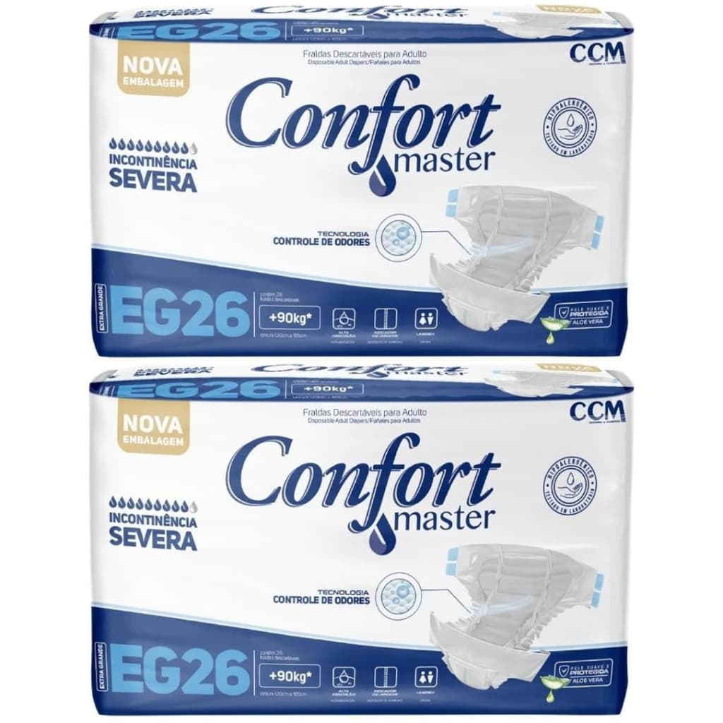 Kit 2 Pacotes Fralda Geriátrica Confort Master M G XG - 60 Unidades