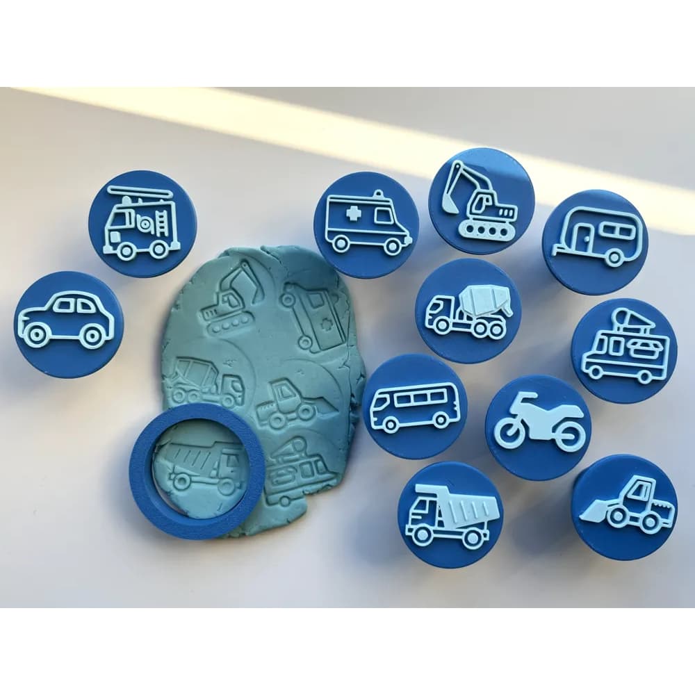 Brinquedo educativo Carimbos Veículos + Massinha Infantil | Moldes Educativos Carrinhos e Máquinas