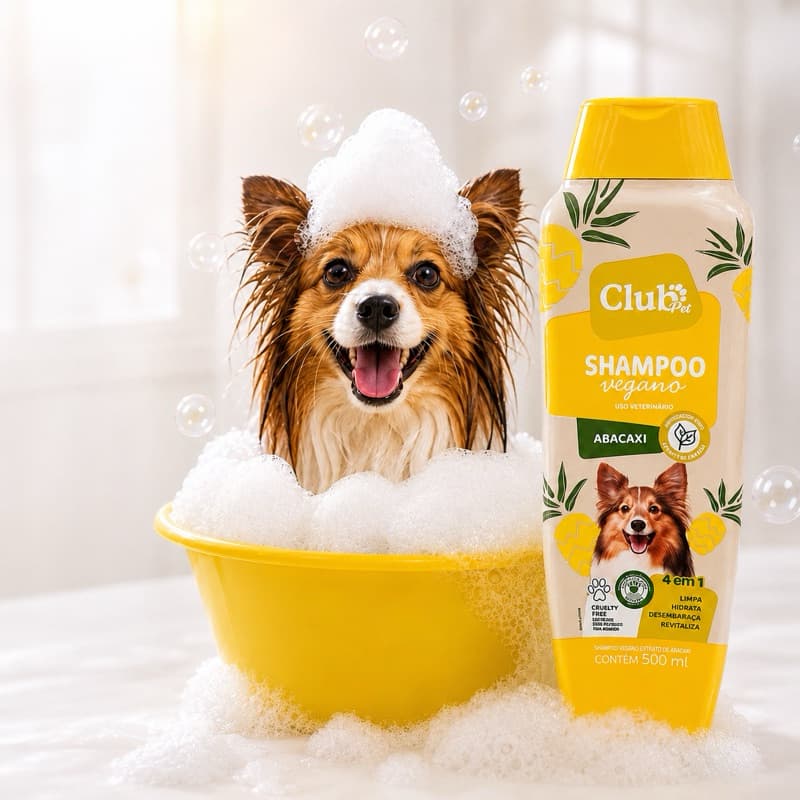 Shampoo Vegano para Cachorro Club Pet 500ml 4 em 1 | Hidrata, Desembaraça, Limpa e Revitaliza | Pet Shop Cães e Filhotes