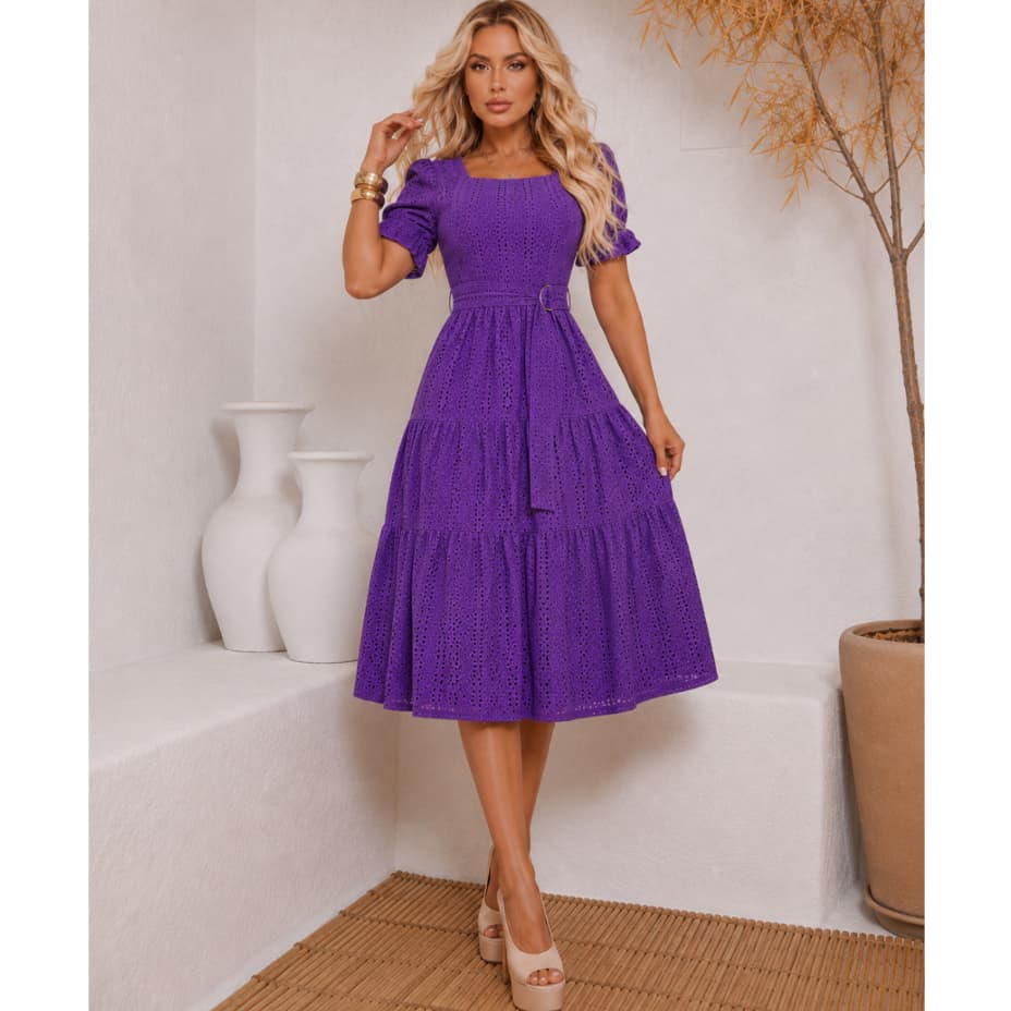 Vestido Feminino Soltinho Evangélico Três Marias Laíse de Malha Forrado Com Fivela