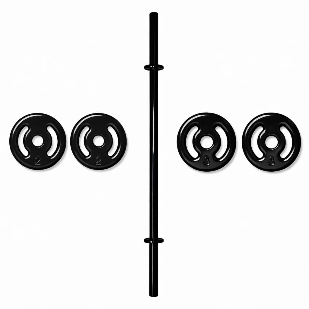 KIT BARRA DE ACADEMIA COM 2 ANILHAS DE 2KG E 2 DE 3KG PESO GYM MUSCULACAO TREINO FORCA CONDICIONAMENTO FISICO COMPLETO