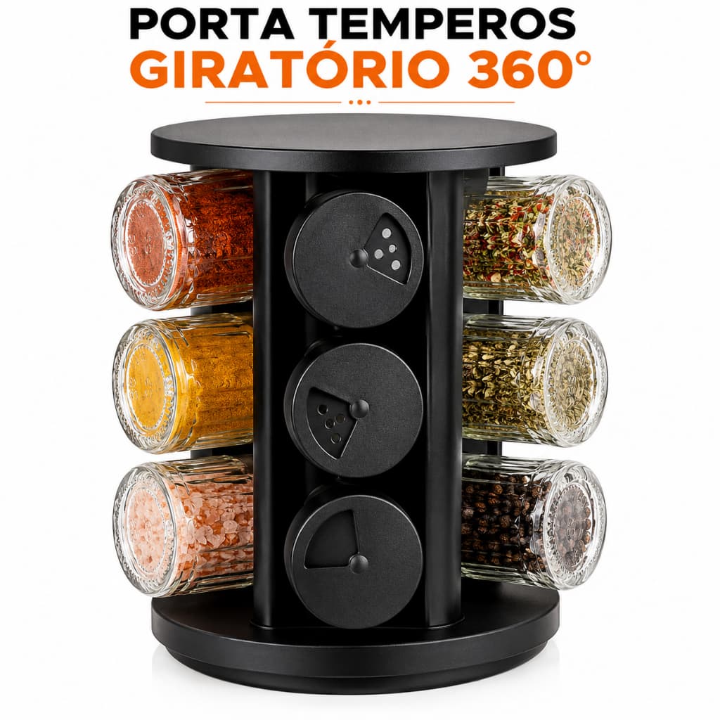 Porta Temperos Giratório Compacto, Organizador de Temperos, Porta Condimentos 360º