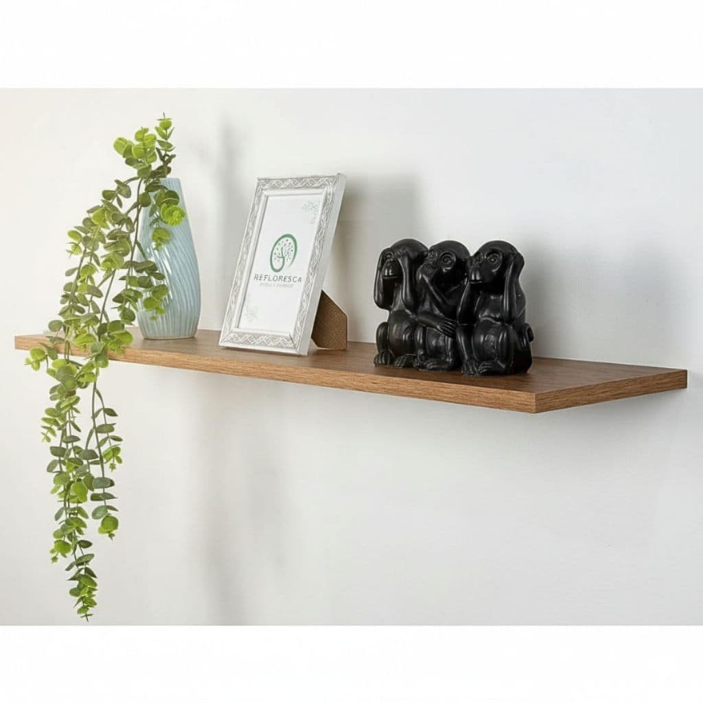 Prateleira Flutuante 80x15cm em MDF Amadeirado Louro Freijó com Suporte Embutido Invisível – Prateleira de Parede