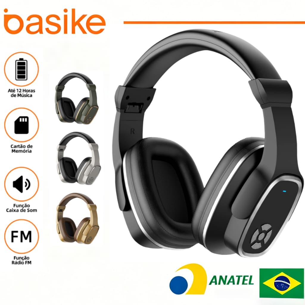 Basike Fones ouvido bluetooth sem fio Alto-falante viva-voz com microfone embutido graves potentes