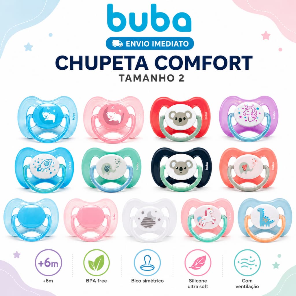 Chupeta Buba Comfort Tam. 2 | BPA Free | +6 meses | Silicone Ultra Soft