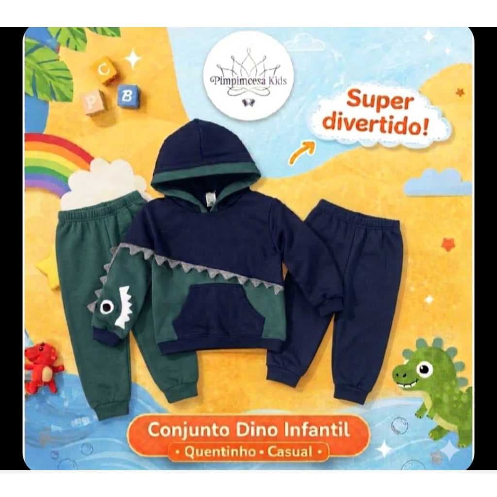 Conjunto de Moletom masculino infantil grosso + 2 Calças moletom inverno  quentinho peluciado grosso