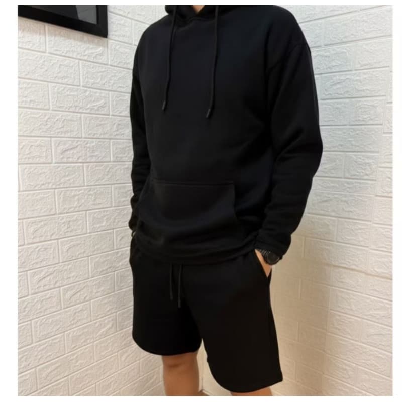 PROMOÇÃO Conjunto Moletom Canguru Masculino + Short Moletom Com Bolso e Capuz Envio Imediato