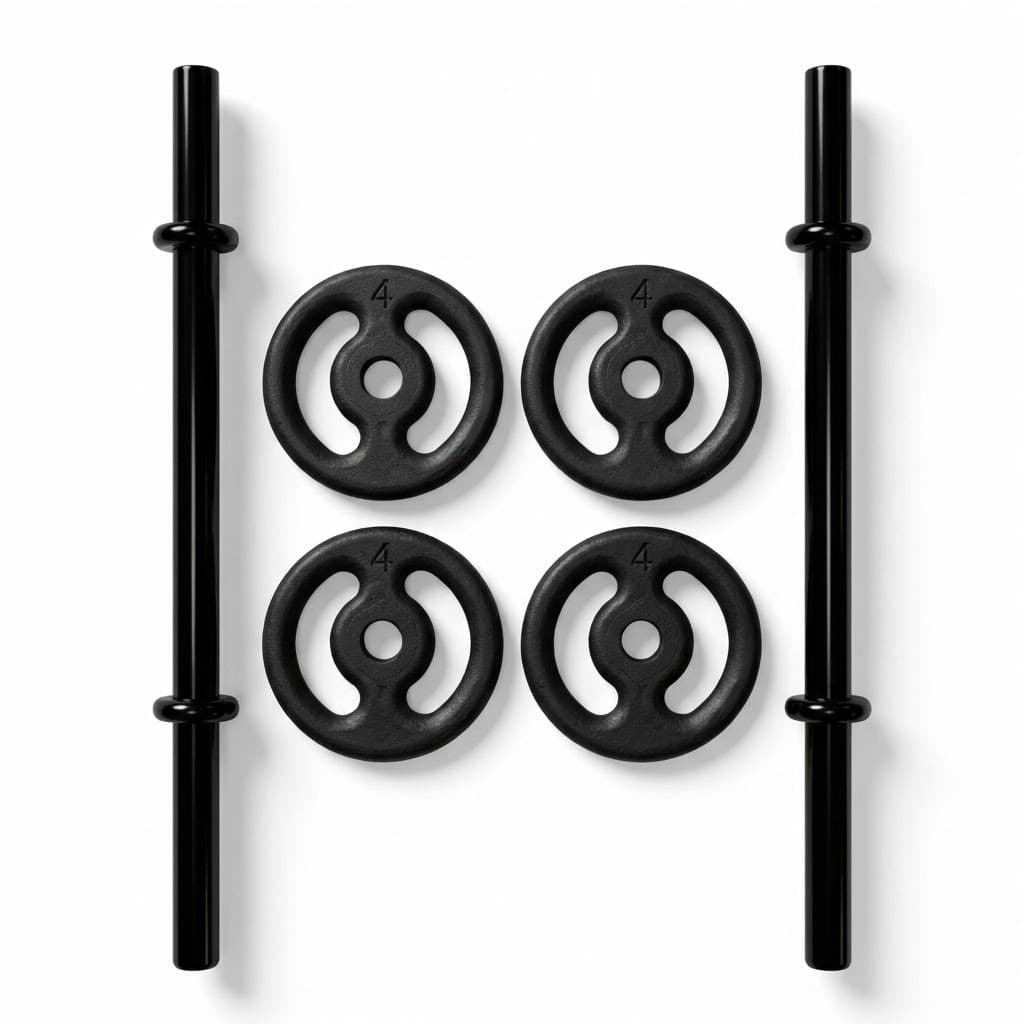 KIT 2 BARRAS 45CM + 4 ANILHAS DE 4KG MUSCULAÇÃO ACADEMIA FITNESS TREINO FUNCIONAL COMPLETO GYM