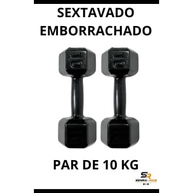 Par Halteres Sextavado 10 KG Emborrachado Academia Fitness Corssfit GYM