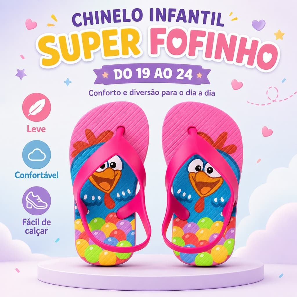 Chinelo Infantil Feminino Leve Confortável Estampado Verão 2025