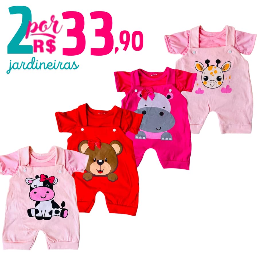 Kit 2 Jardineiras de Bebê Menina Blogueirinha Fazendinha Verão 0 a 6 Meses Acompanha Camisetas