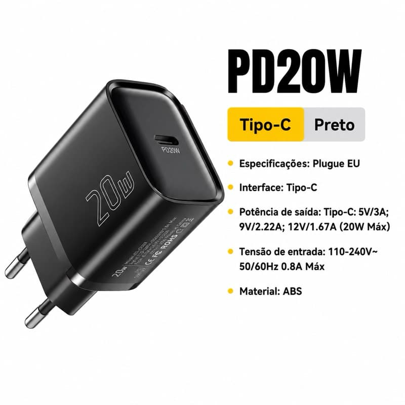 Carregador Essager  20w Carregador rápido pd carregador para iphone xr/11/12/13/14/15/16/17huawei carregador rápido 30w