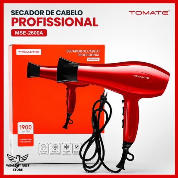 Secador de Cabelo Profissional Tomate 1900W/2000W Bivolt – Alta Potência com Ar Quente e Frio para Secagem Rápida