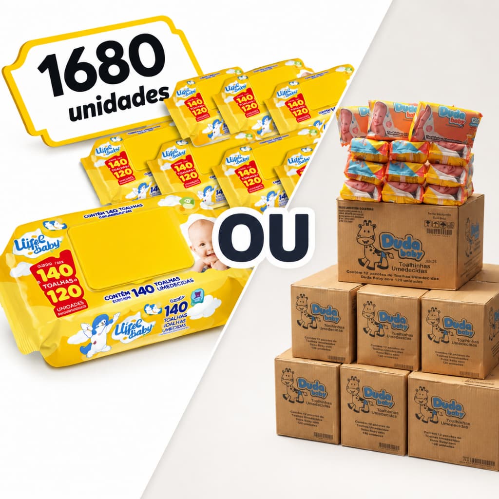 Pack Lenços/Toalhas Umedecidas Upa Bebê ou Duda Baby com 12 pacotes (cada)