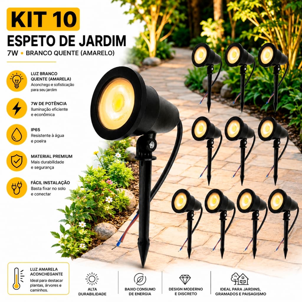 Kit 10 Luminária 7w Espeto Jardim Cob Led Prova D'água Garagem Natal Decoração