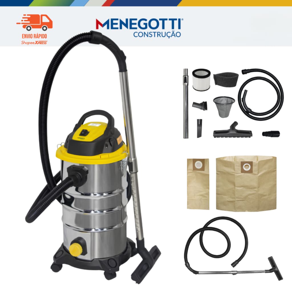 Aspirador Pó Água Industrial Profissional Inox 1400W 30 Litros MAP30 Menegotti