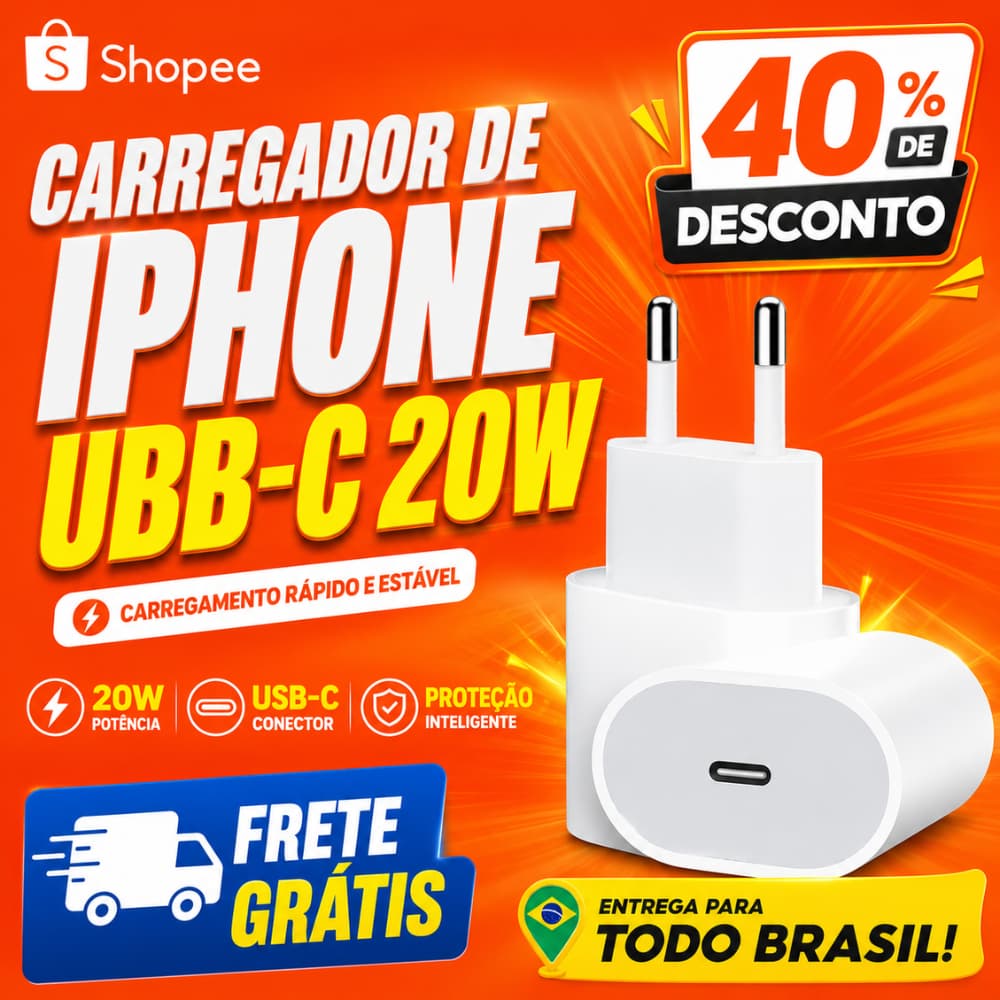 Carregador De iPhone USB-C 20W Fonte Para Celular Carregamento Rápido Alta Qualidade
