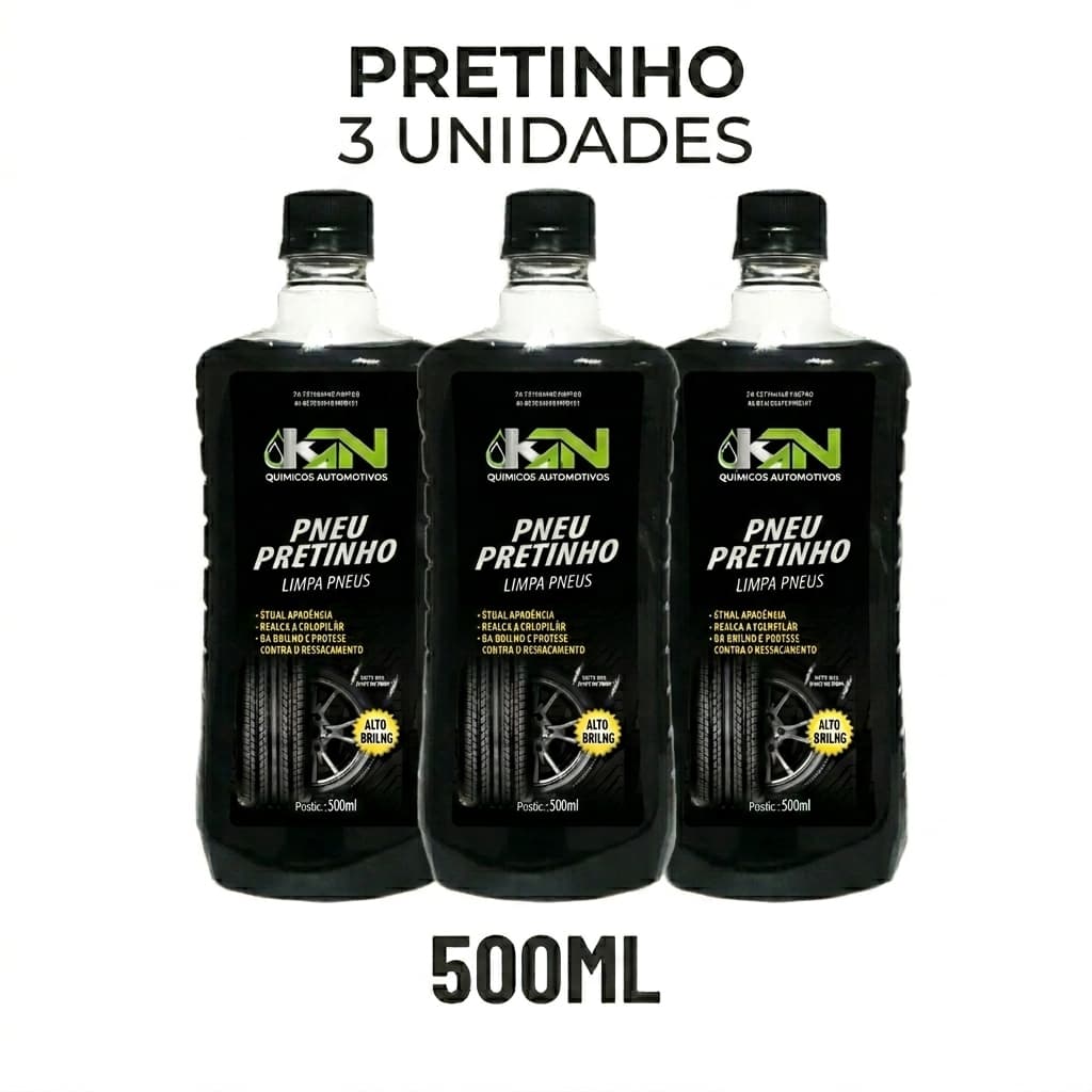 KIT 3/2/1 Pretinho Limpa Pneu automotivo KN 500ml Brilho iIntenso roda de carro moto caminhão