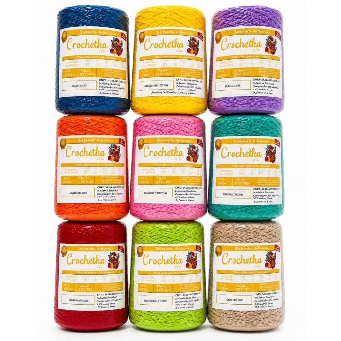 Kit 9 Cones Barbante Crochétka 600g Fio 6, Fio 8 ou Fio 4 Para Crochê e artesanatos, susplats, Tapetes, cozinha e mais