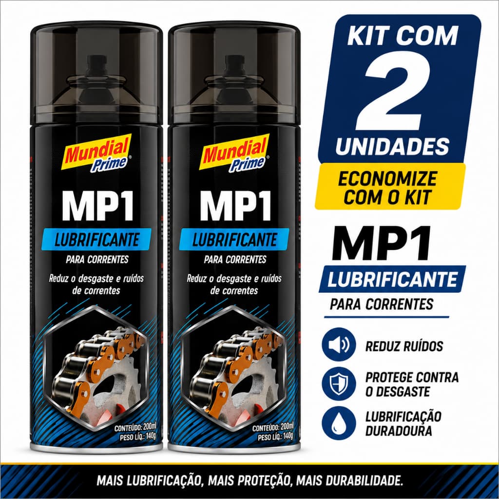 Kit 2 Lubrificante Para Corrente MP1 Mundial Prime Spray 250ml Moto Bike