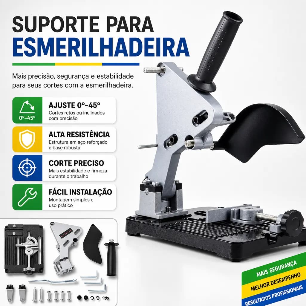 Suporte para Esmerilhadeira Angular 115/125mm – Bancada Manual com Corte 0º a 45º e Mola Regulável