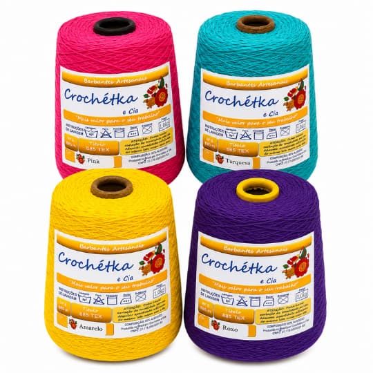 Kit 4 Cones Barbantes Crochétka 600g Para Crochê - Qualidade, Maciez, Muito Rendimento Fio 4, 6 Ou 8
