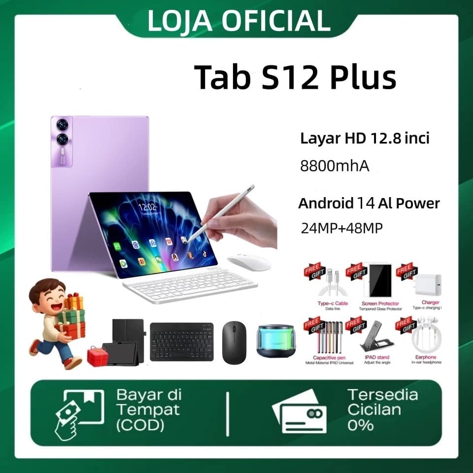 【Teclado + mouse grátis】Hancdon Tablet PC S12 Plus Android 14 (12GB+512GB) 12.8inch "LPS Screen tablet  Bateria 8800mAh