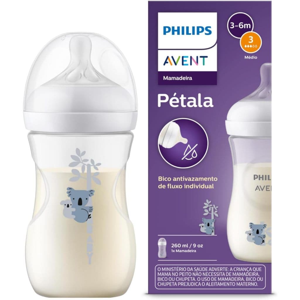 Mamadeira Pétala 3.0 260ml Decorada Coala PARA BEBES DE 3 A 6 MESES