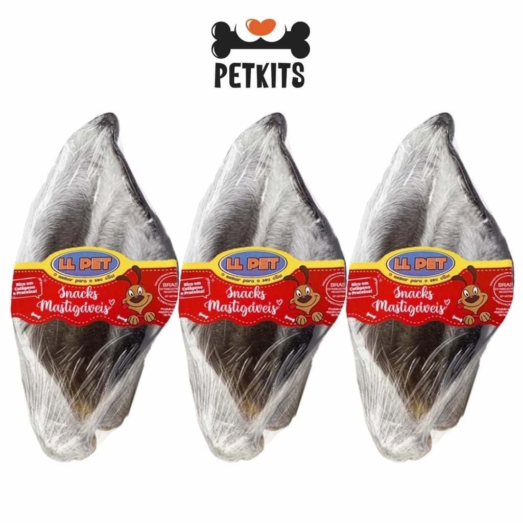 (Orelha Bovina 100% Natural) Desidratada Para Cães LL Pet (Com pelos)