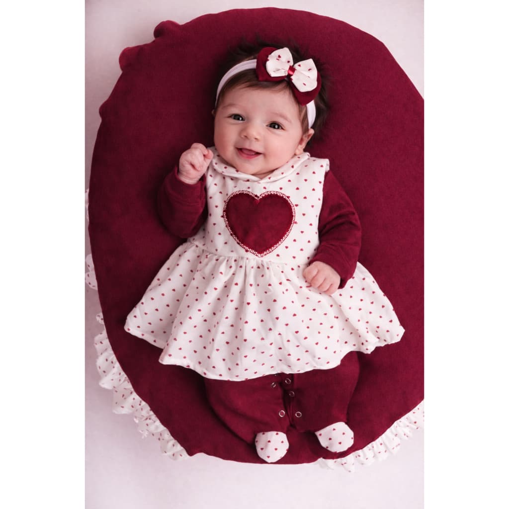 Saída Maternidade Menina Love Coração Marsala 04 Peças Roupa de Bebê Menina