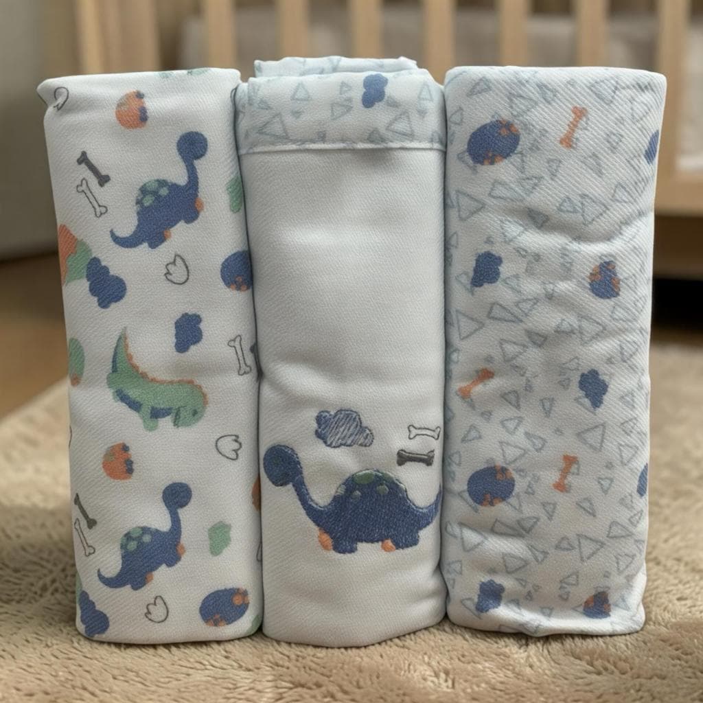 Kit 3 Cueiros Flanelados Bebê 100% Algodão Manta Enxoval Recém-Nascido 80x80cm